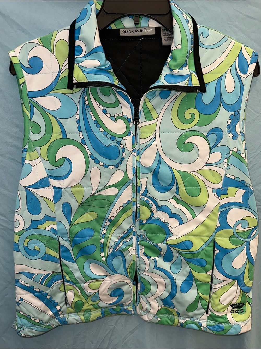 Oleg Cassini Sport Blue Green Paisley Zip-Front Vest